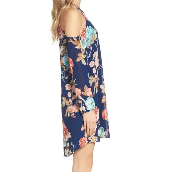 Charles Henry Blue Floral Cold Shoulder Dress, Size M - Picture 3 of 8